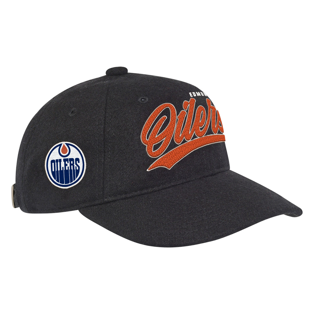 Edmonton Oilers Youth Outerstuff Legacy Wooly Black Adjustable Dad Hat