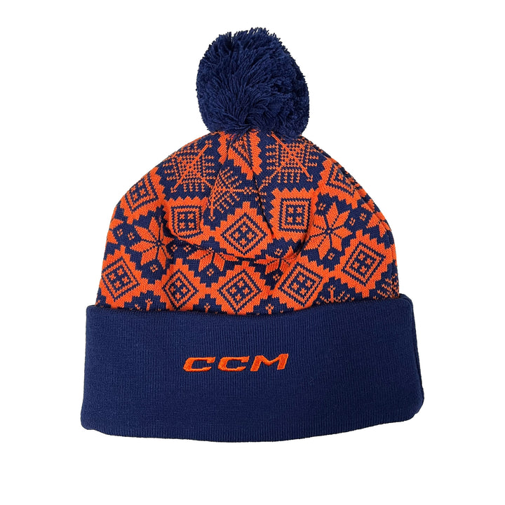 Edmonton Oilers CCM Blue & Orange Festive Holiday Knit Toque w/ Pom