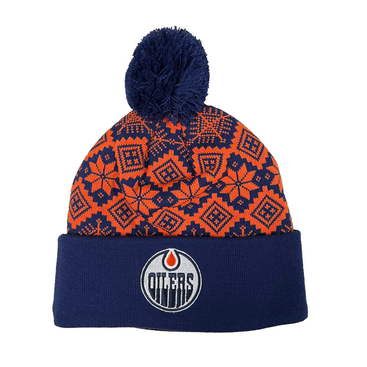 Edmonton Oilers CCM Blue & Orange Festive Holiday Knit Toque w/ Pom