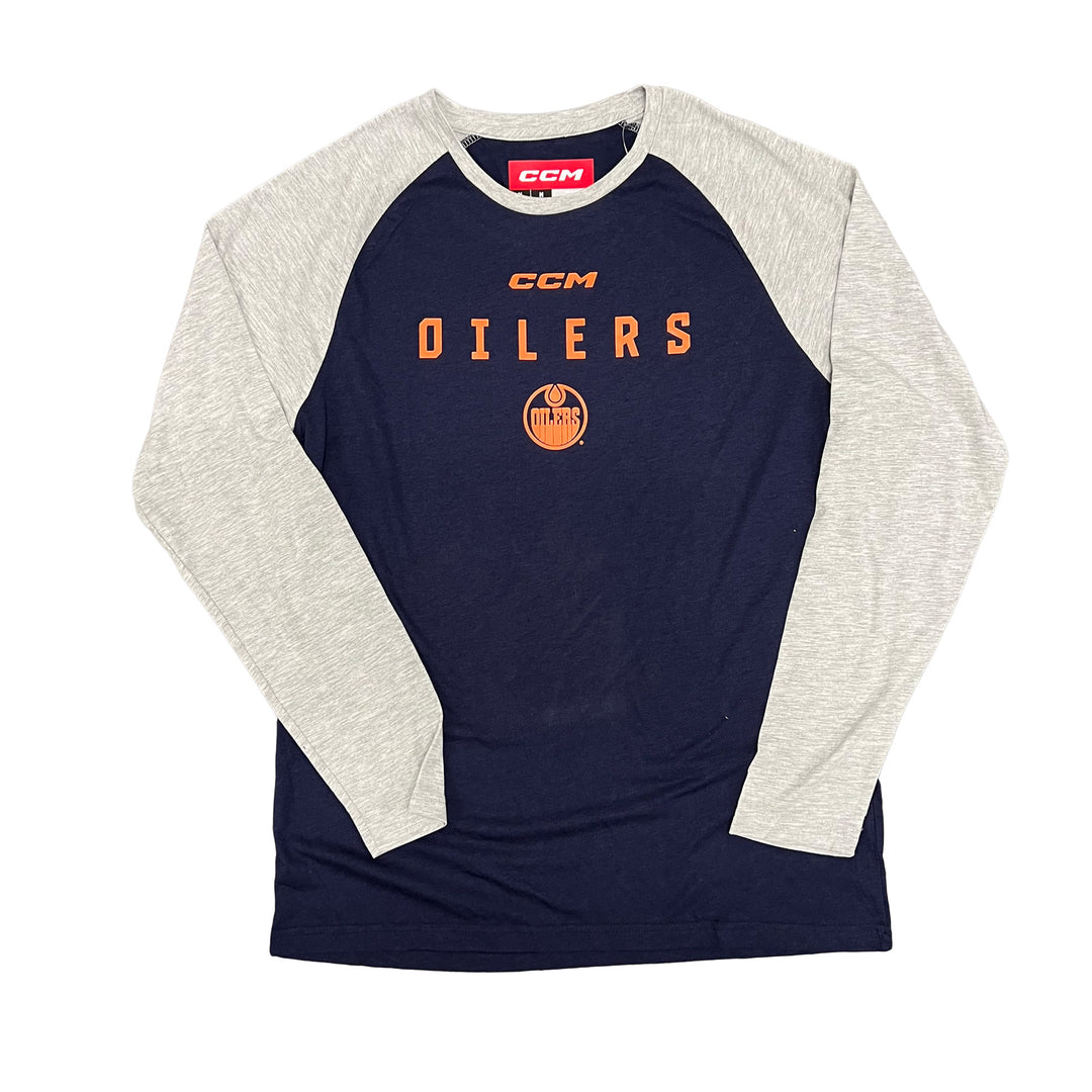 Edmonton Oilers CCM Navy Baseball Long Sleeve Shirt