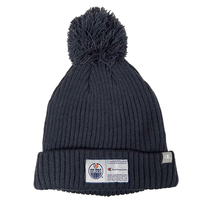 Edmonton Oilers Champion Ribbed Cuffed Knit Navy Toque w/ Pom