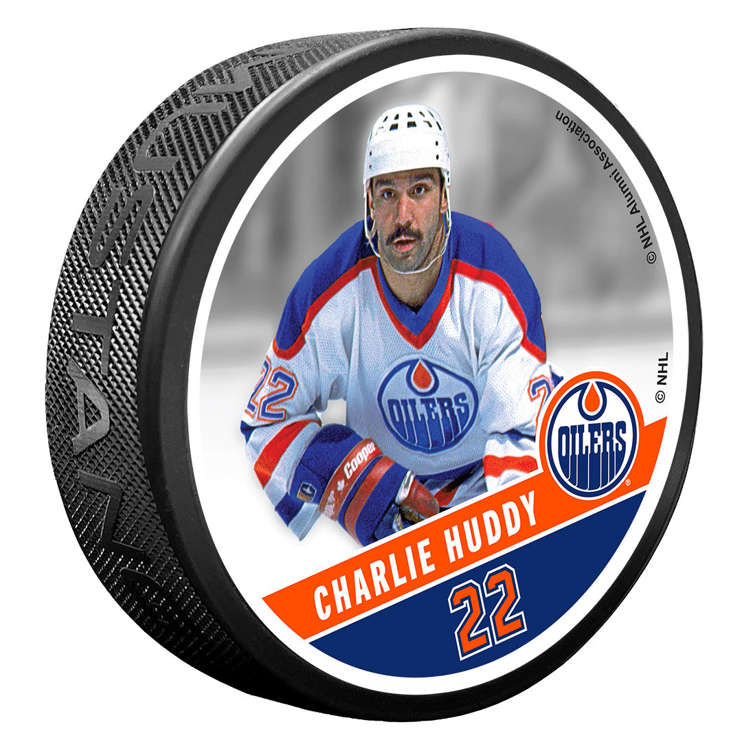 Charlie Huddy Edmonton Oilers Hall of Fame Night Photo Puck