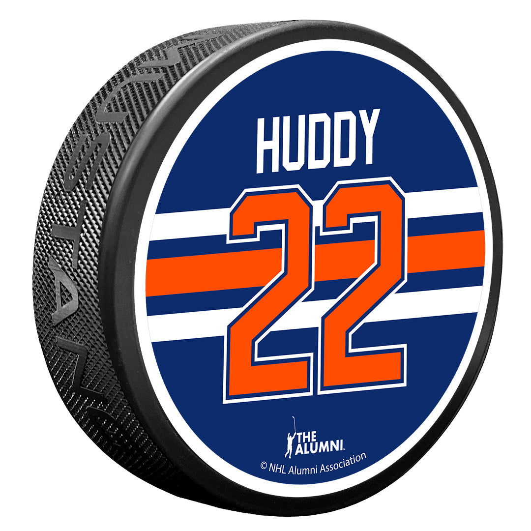 Charlie Huddy Edmonton Oilers Hall of Fame Night Textured Jersey Puck