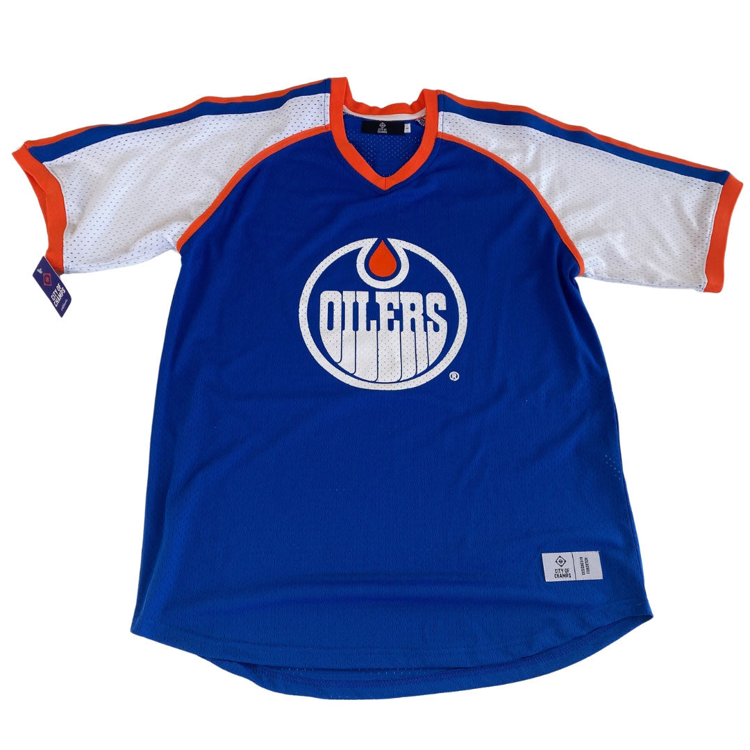 Edmonton Oilers City of Champs Blue Retro Baseball Jersey