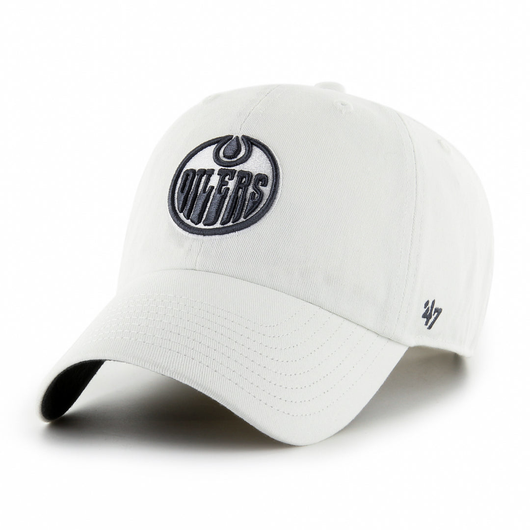 Edmonton Oilers '47 White Noise & Charcoal Logo Clean Up Adjustable Hat