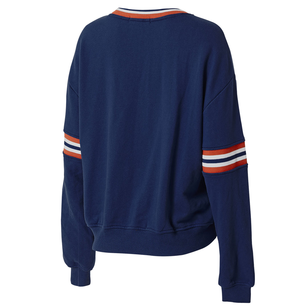 Edmonton Oilers Women's WEAR by Erin Andrews Navy & Orange Crewneck Sweatshirt
