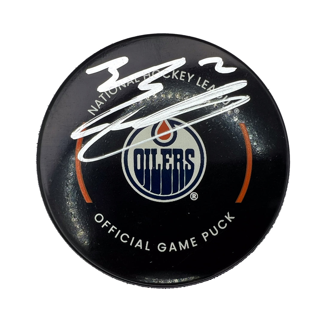 Evan Bouchard Edmonton Oilers Signed 2023-24 Official Game Puck