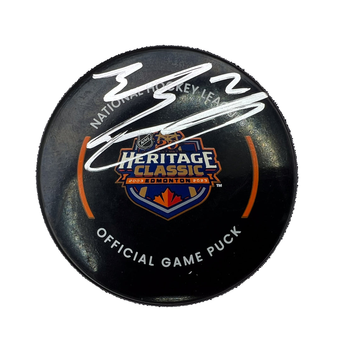 Evan Bouchard Edmonton Oilers Signed 2023 Heritage Classic Official Game Puck