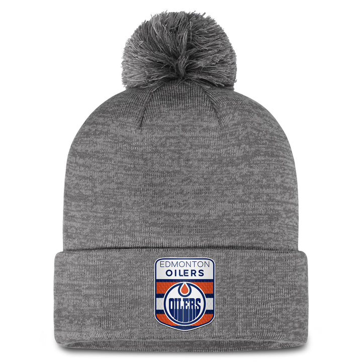 Edmonton Oilers Fanatics Grey Authentic Pro Home Ice Cuffed Toque w/ Pom