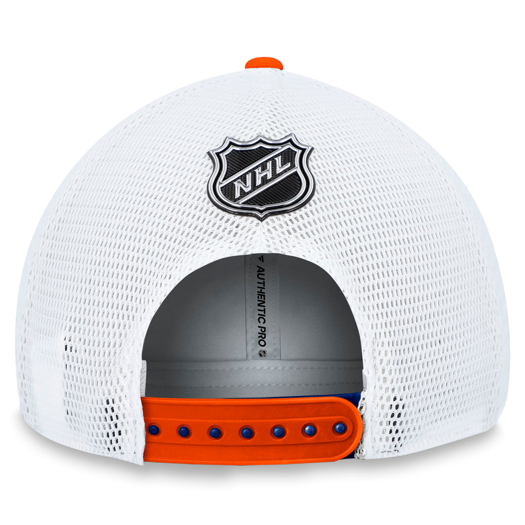 Edmonton Oilers Fanatics Blue Authentic Pro Rinkside Trucker Snapback Hat