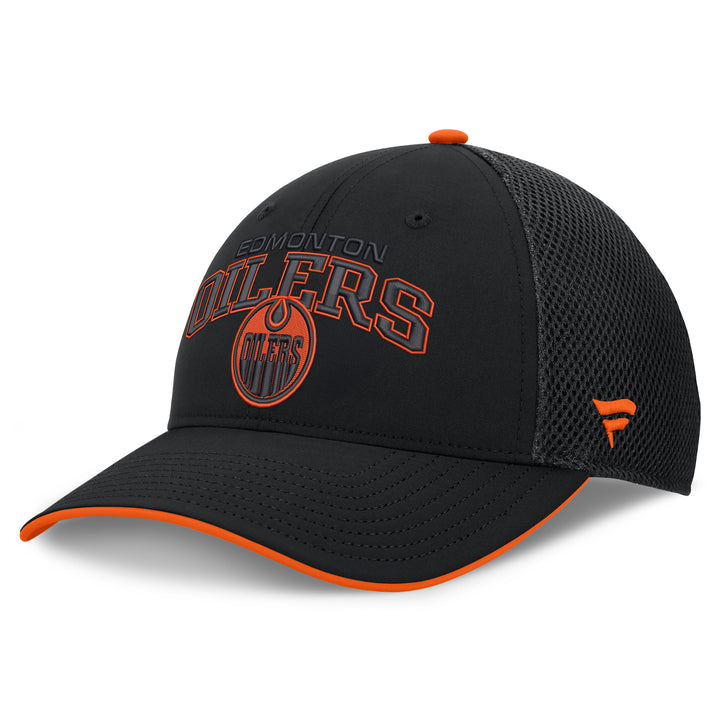 Edmonton Oilers Fanatics Black & Orange Periphery Mesh Snapback Hat