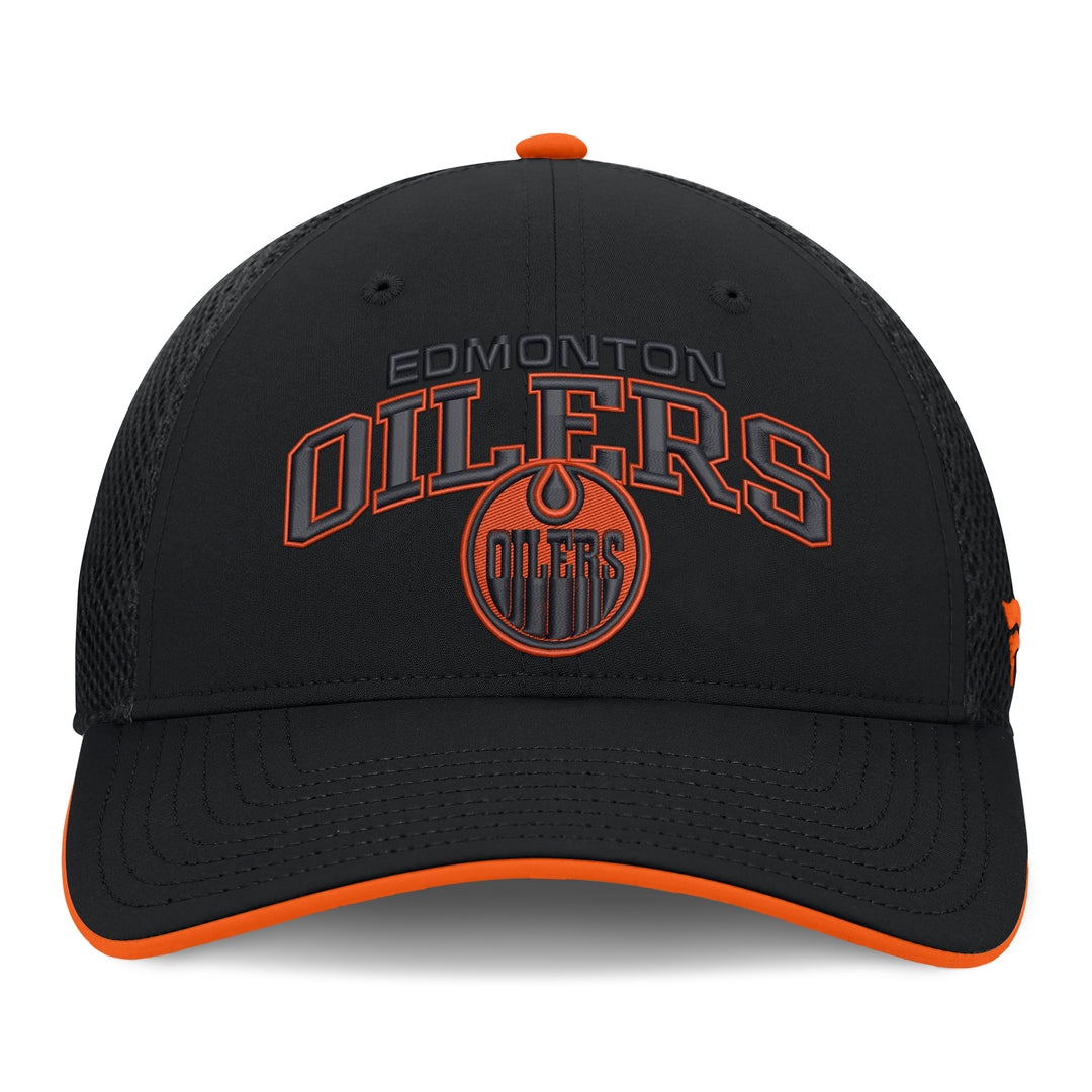 Edmonton Oilers Fanatics Black & Orange Periphery Mesh Snapback Hat