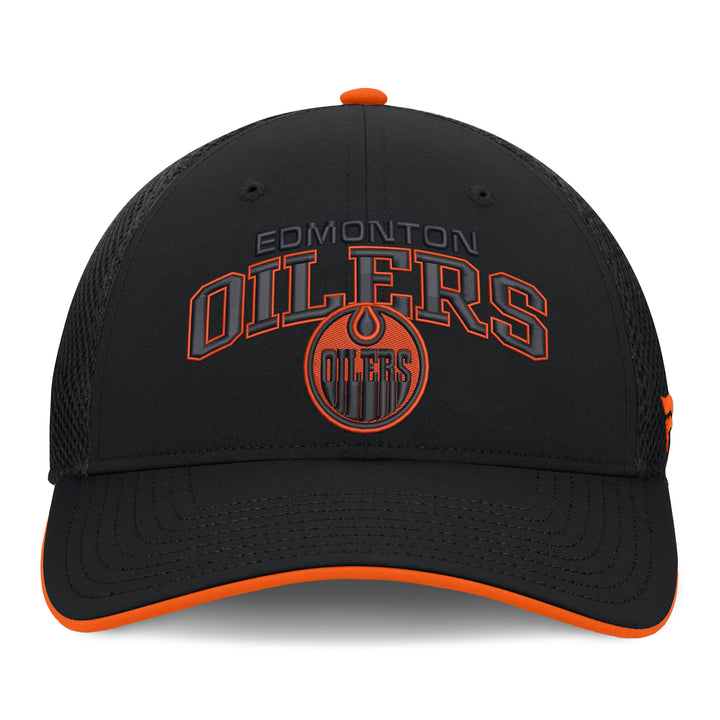 Edmonton Oilers Fanatics Black & Orange Periphery Mesh Snapback Hat