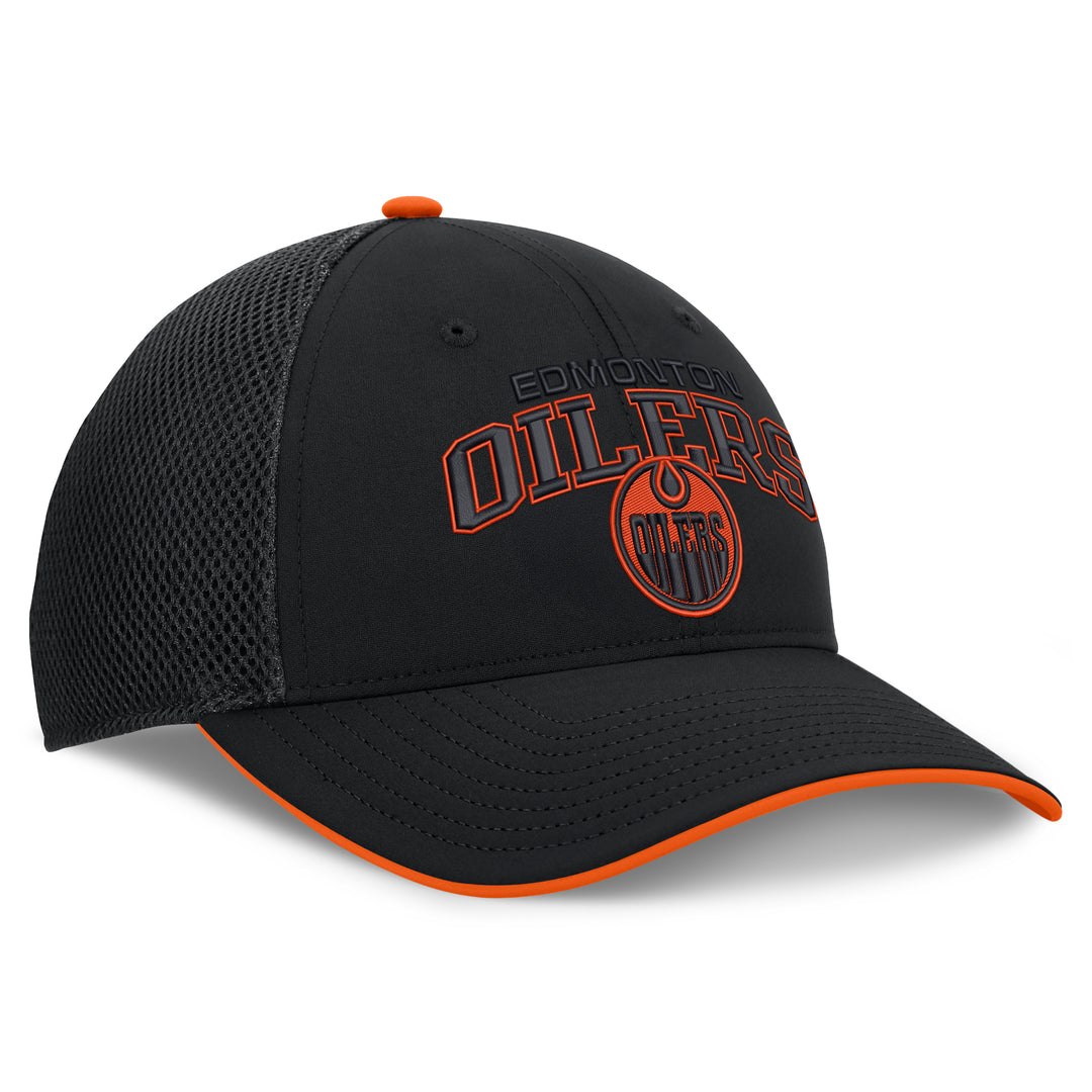 Edmonton Oilers Fanatics Black & Orange Periphery Mesh Snapback Hat