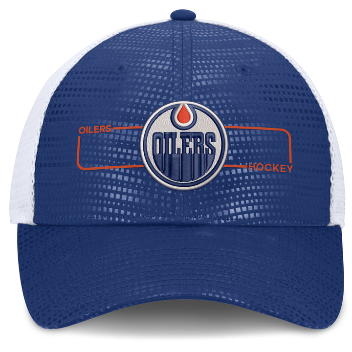 Edmonton Oilers Fanatics Blue 2026-27 Authentic Pro Rink Boxed Logo Mesh Snapback Hat