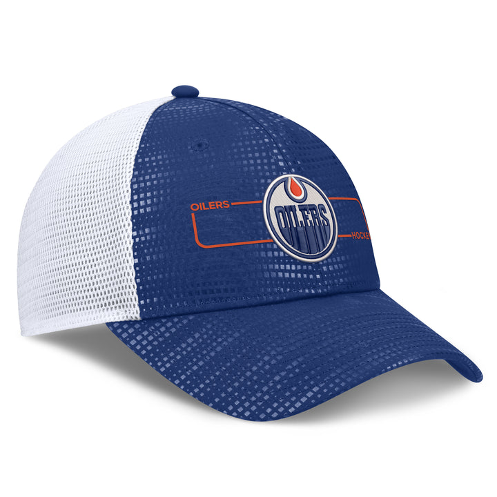 Edmonton Oilers Fanatics Blue 2026-27 Authentic Pro Rink Boxed Logo Mesh Snapback Hat