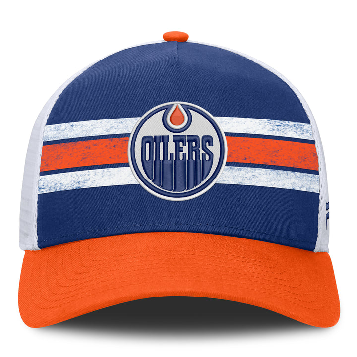 Edmonton Oilers Fanatics Blue & Orange Gordie A-Frame Mesh Snapback Hat