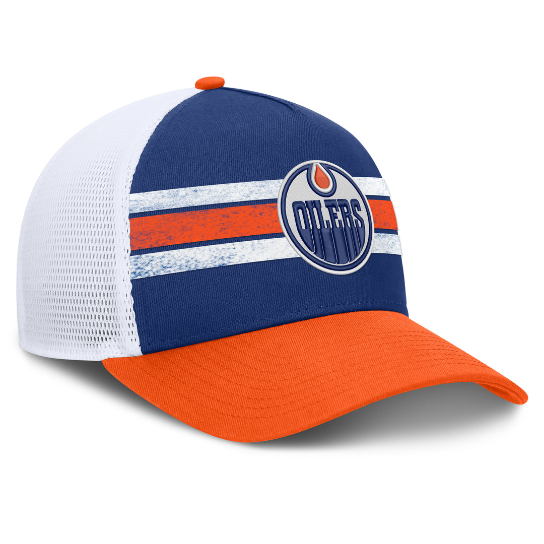 Edmonton Oilers Fanatics Blue & Orange Gordie A-Frame Mesh Snapback Hat