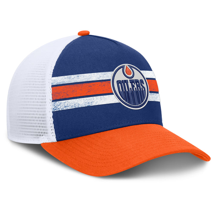 Edmonton Oilers Fanatics Blue & Orange Gordie A-Frame Mesh Snapback Hat