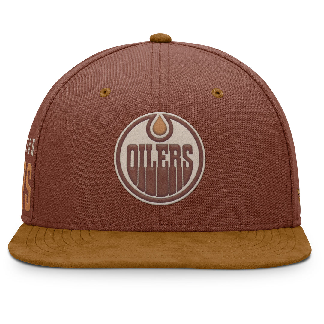 Edmonton Oilers Fanatics Brown High Crown Flat Brim Snapback Hat