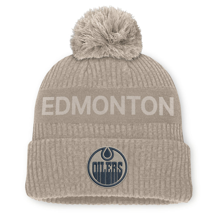 Edmonton Oilers Fanatics Cream 2026-27 Authentic Pro Road Cuffed Toque w/Pom