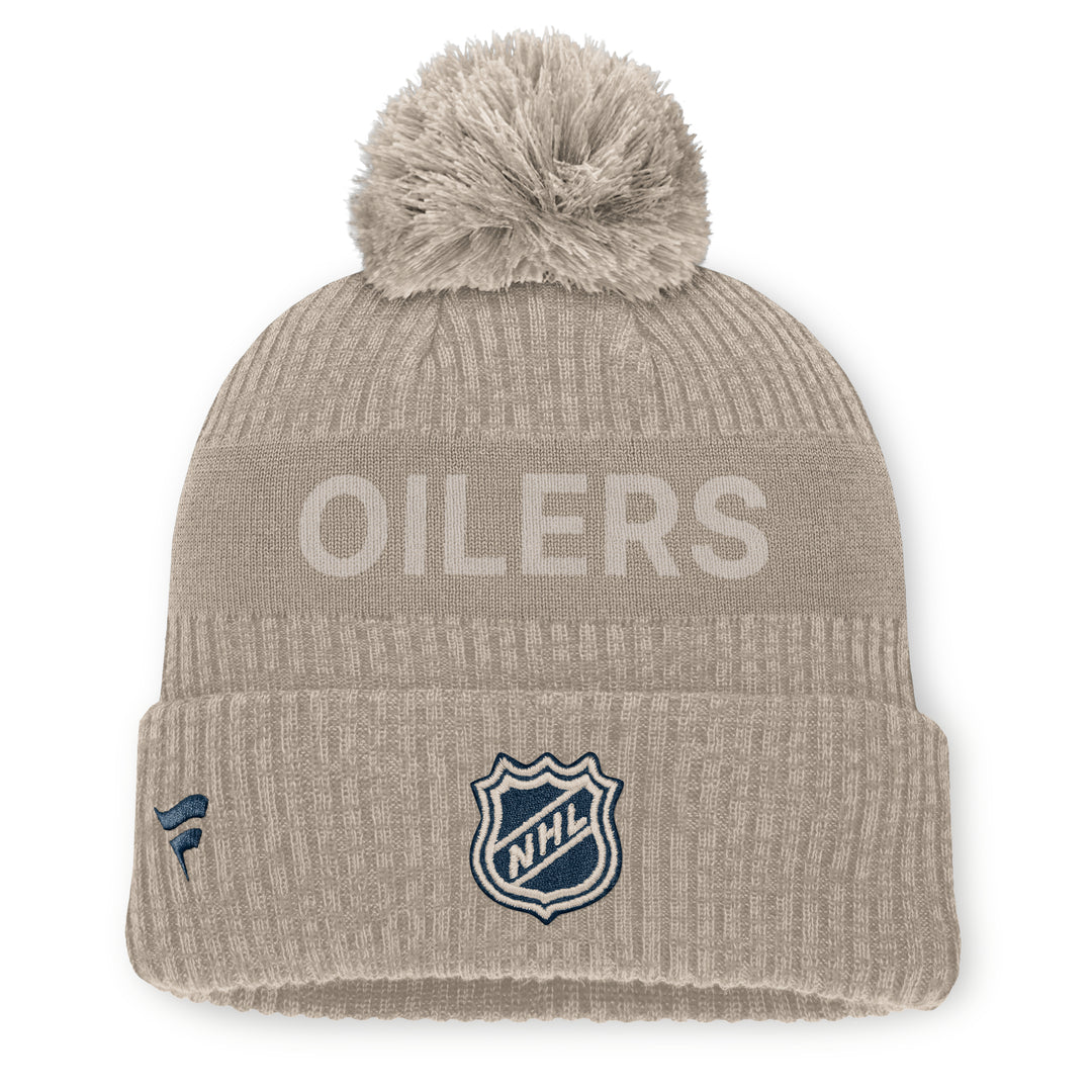 Edmonton Oilers Fanatics Cream 2026-27 Authentic Pro Road Cuffed Toque w/Pom