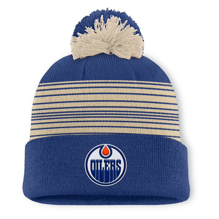 Edmonton Oilers Fanatics Cream & Blue Spirit Cuffed Toque w/Pom