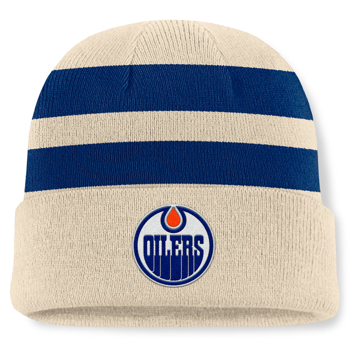 Edmonton Oilers Fanatics Cream & Blue Swipe Cuffed Toque