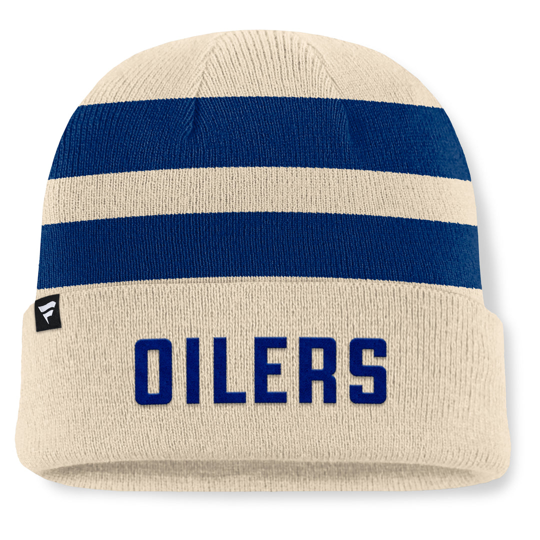 Edmonton Oilers Fanatics Cream & Blue Swipe Cuffed Toque