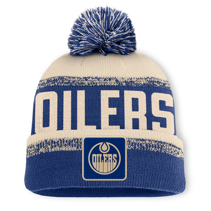 Edmonton Oilers Fanatics Cream & Blue Thrive Cuffed Toque w/Pom