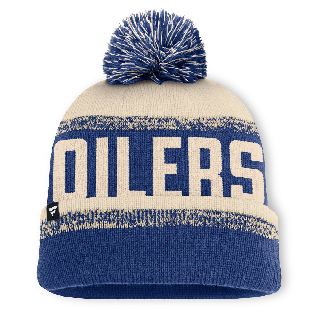 Edmonton Oilers Fanatics Cream & Blue Thrive Cuffed Toque w/Pom