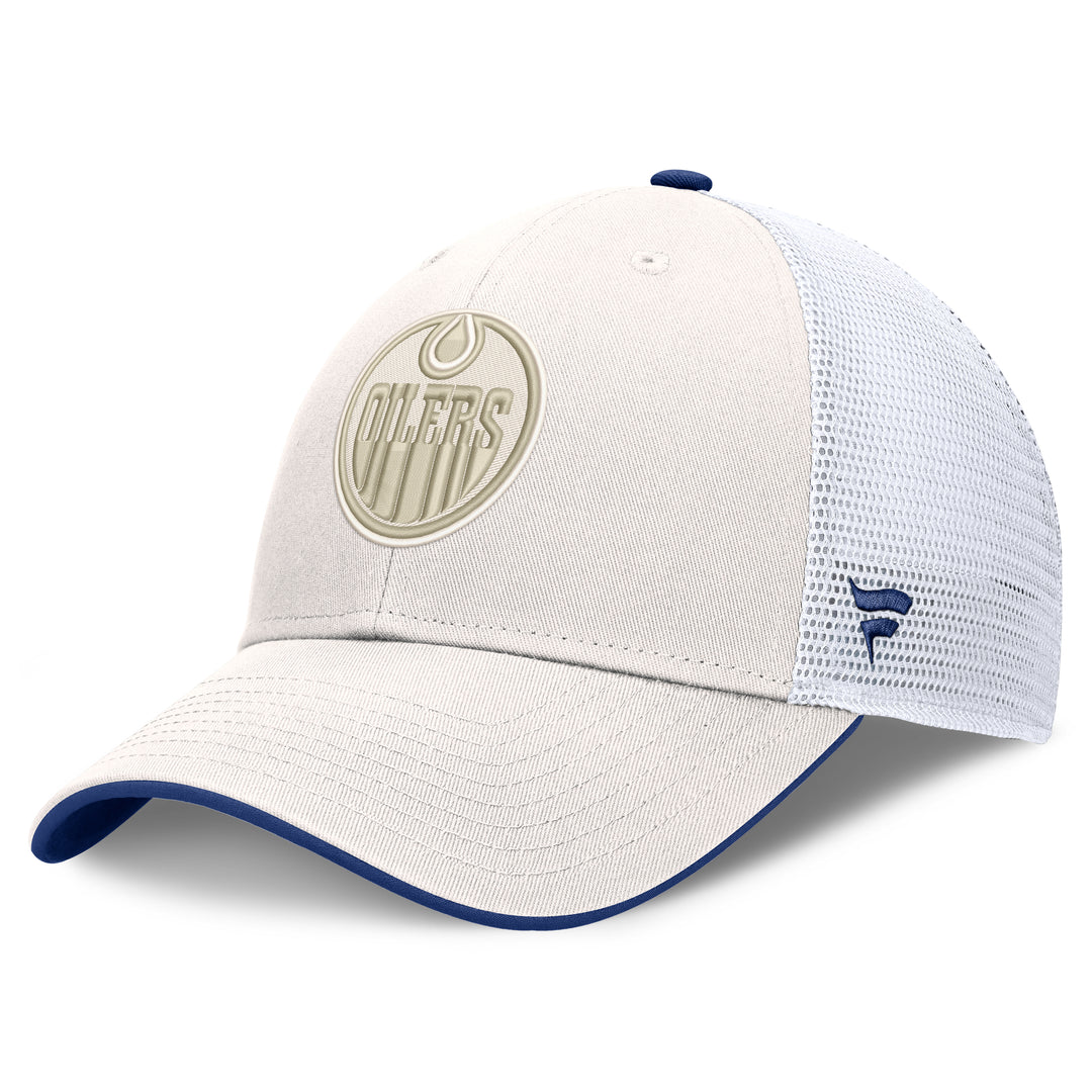 Edmonton Oilers Fanatics Cream & White Reveal Mesh Snapback Hat