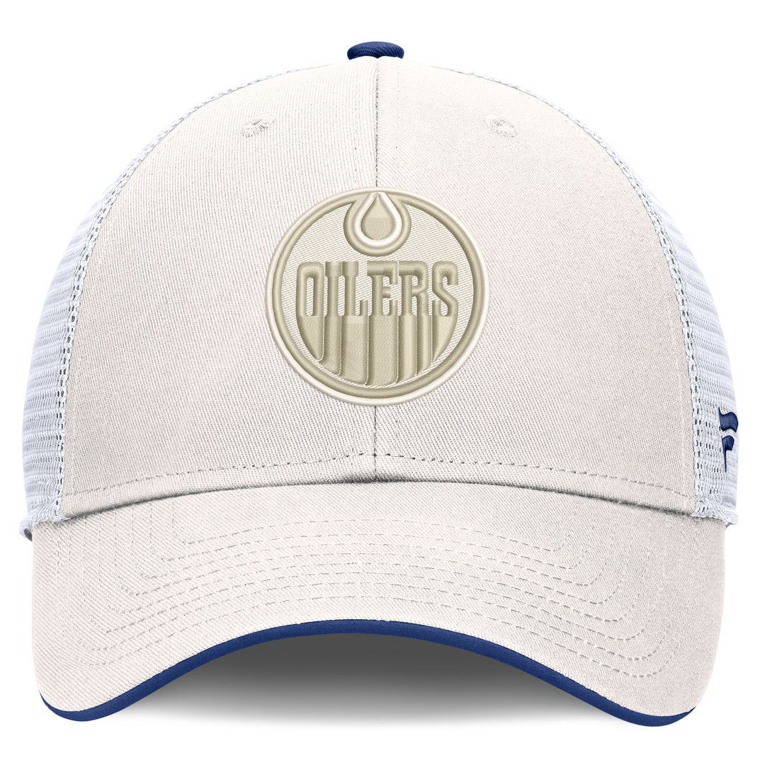 Edmonton Oilers Fanatics Cream & White Reveal Mesh Snapback Hat