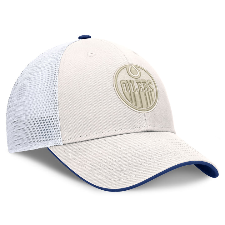 Edmonton Oilers Fanatics Cream & White Reveal Mesh Snapback Hat