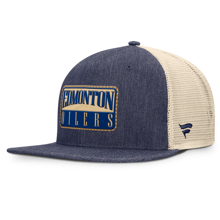 Edmonton Oilers Fanatics Denim Stockman Flatbrim Mesh Snapback Hat