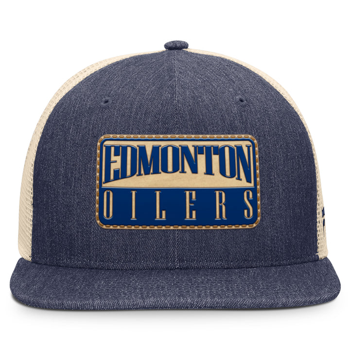 Edmonton Oilers Fanatics Denim Stockman Flatbrim Mesh Snapback Hat