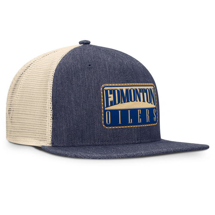 Edmonton Oilers Fanatics Denim Stockman Flatbrim Mesh Snapback Hat