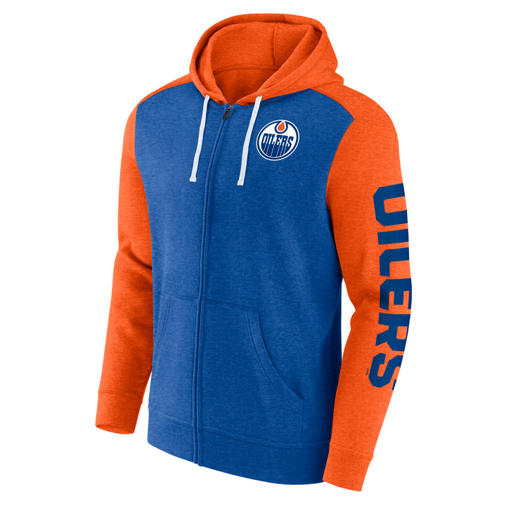 Edmonton Oilers Fanatics Blue & Orange Down and Distant Full-Zip Hoodie