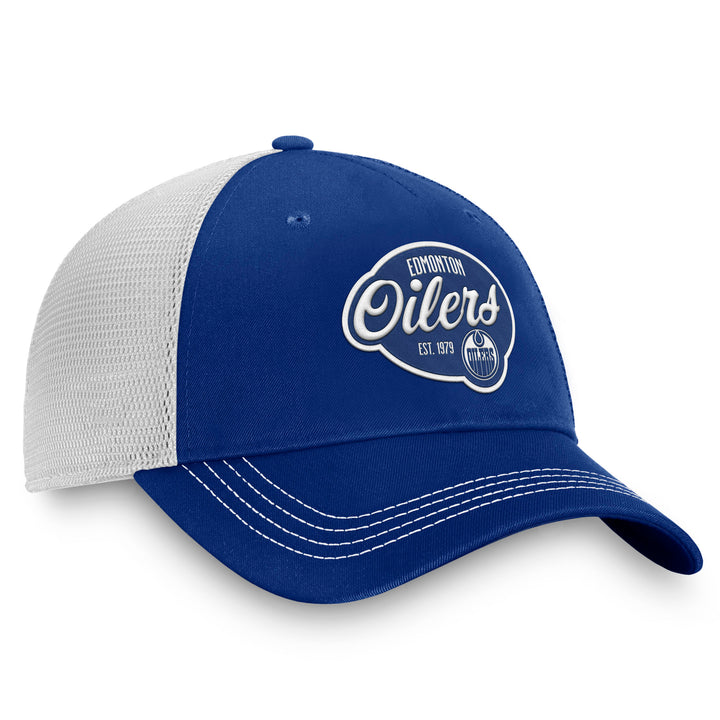 Edmonton Oilers Women's Fanatics Fundamental 5-Panel Unstructured Adjustable Blue & White Meshback Snapback Hat