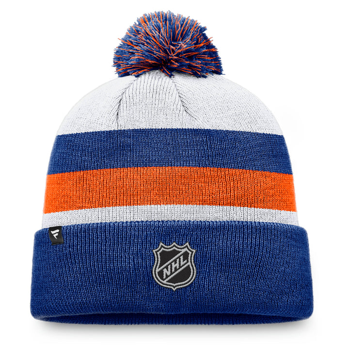 Edmonton Oilers Fanatics Fundamental Blue & White Cuffed Knit Toque w/ Pom