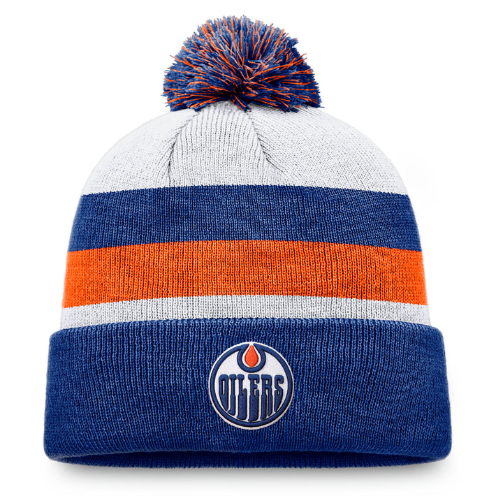 Edmonton Oilers Fanatics Fundamental Blue & White Cuffed Knit Toque w/ Pom