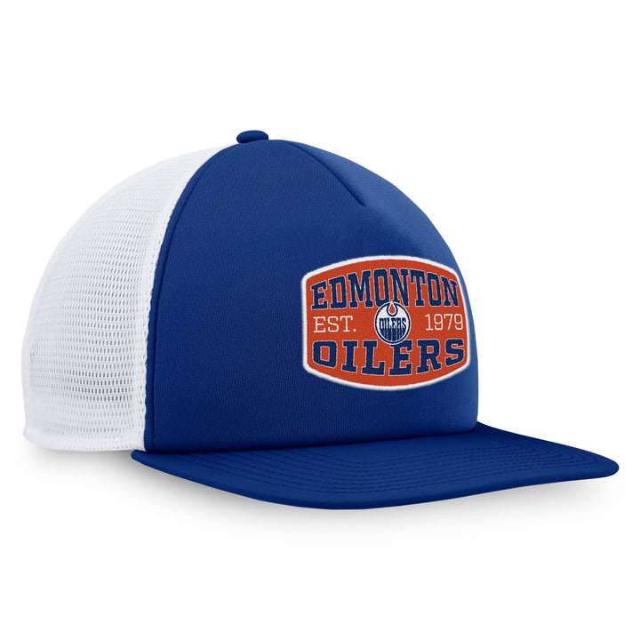 Edmonton Oilers Fanatics Fundamental Blue & White Flat Brim Foam Front Snapback Meshback Hat