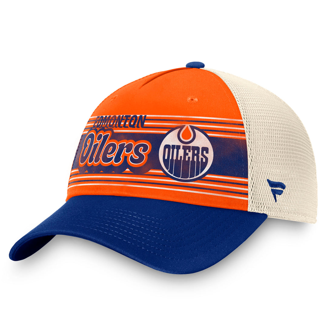 Edmonton Oilers Fanatics Heritage Orange & White 5-Panel Meshback Snapback Hat