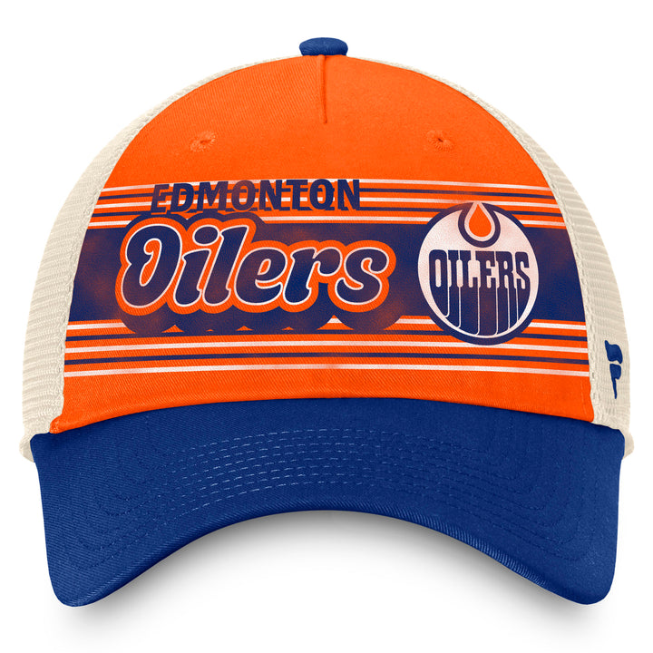 Edmonton Oilers Fanatics Heritage Orange & White 5-Panel Meshback Snapback Hat