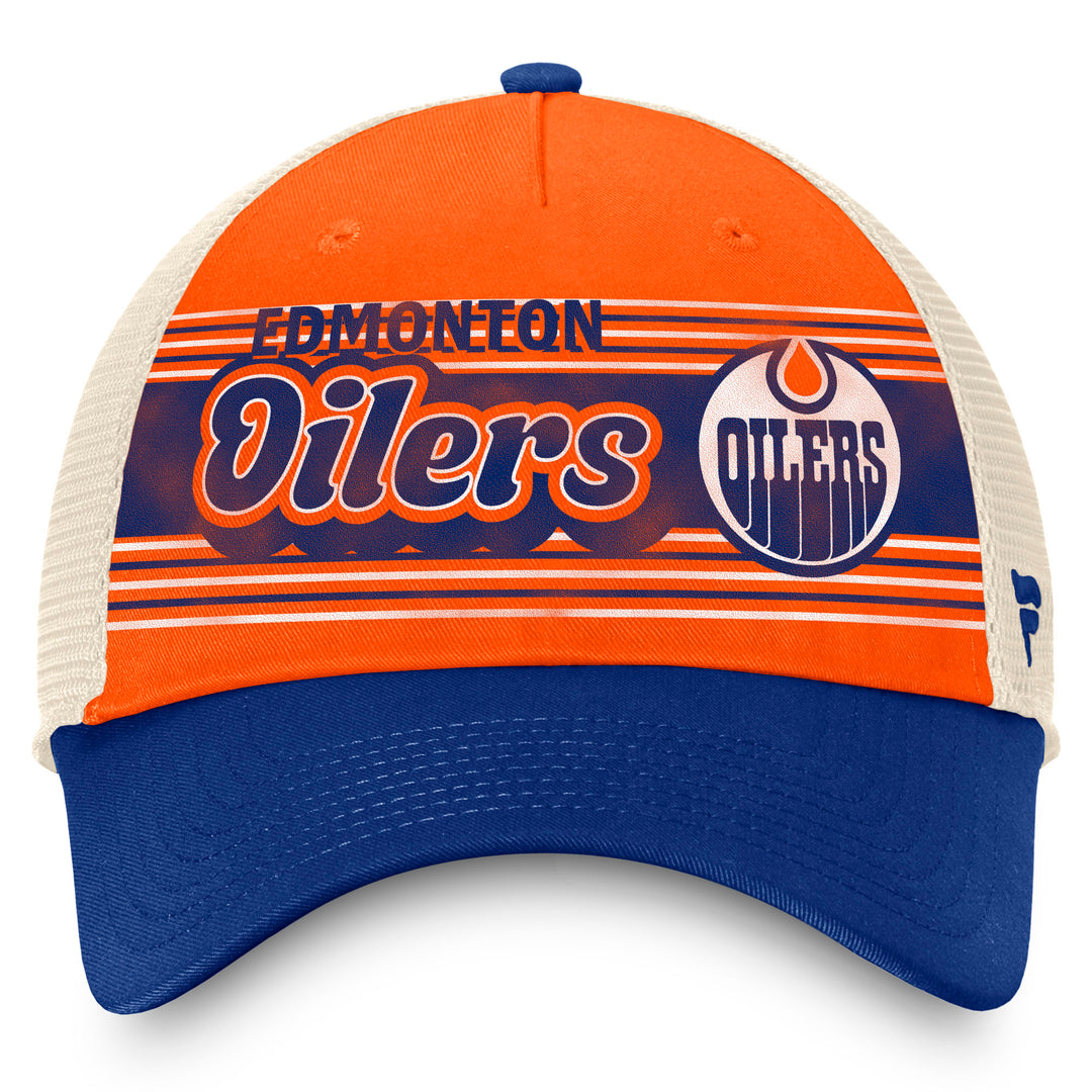 Edmonton Oilers Fanatics Heritage Orange & White 5-Panel Meshback Snapback Hat