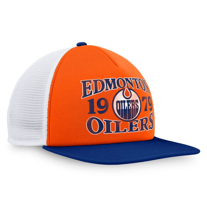 Edmonton Oilers Fanatics Heritage Orange & Blue Foam Front Flat Brim Snapback Hat