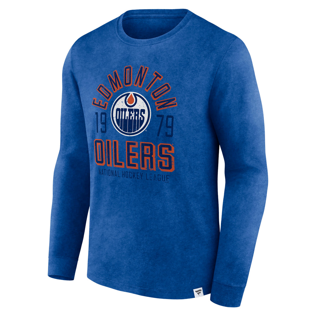 Edmonton Oilers Fanatics Heritage Blue Snow Wash Long Sleeve T-Shirt