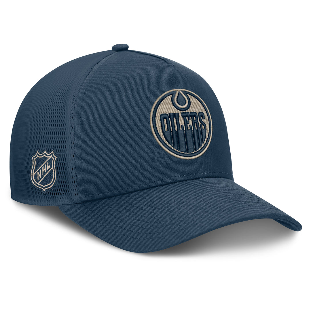 Edmonton Oilers Fanatics Navy 2026-27 Authentic Pro Road Utopia A-Frame Snapback Hat
