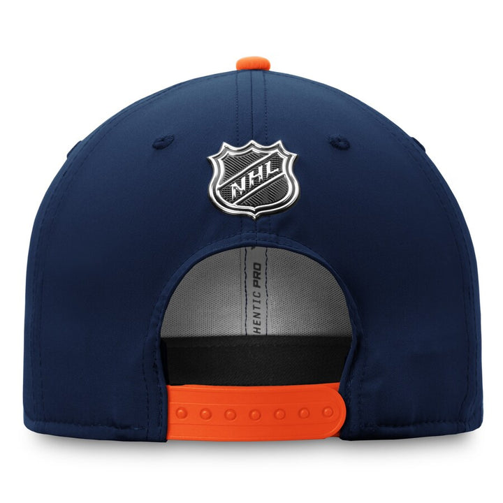 Edmonton Oilers Fanatics Navy & Orange Authentic Pro Logo Flat Brim Snapback Hat