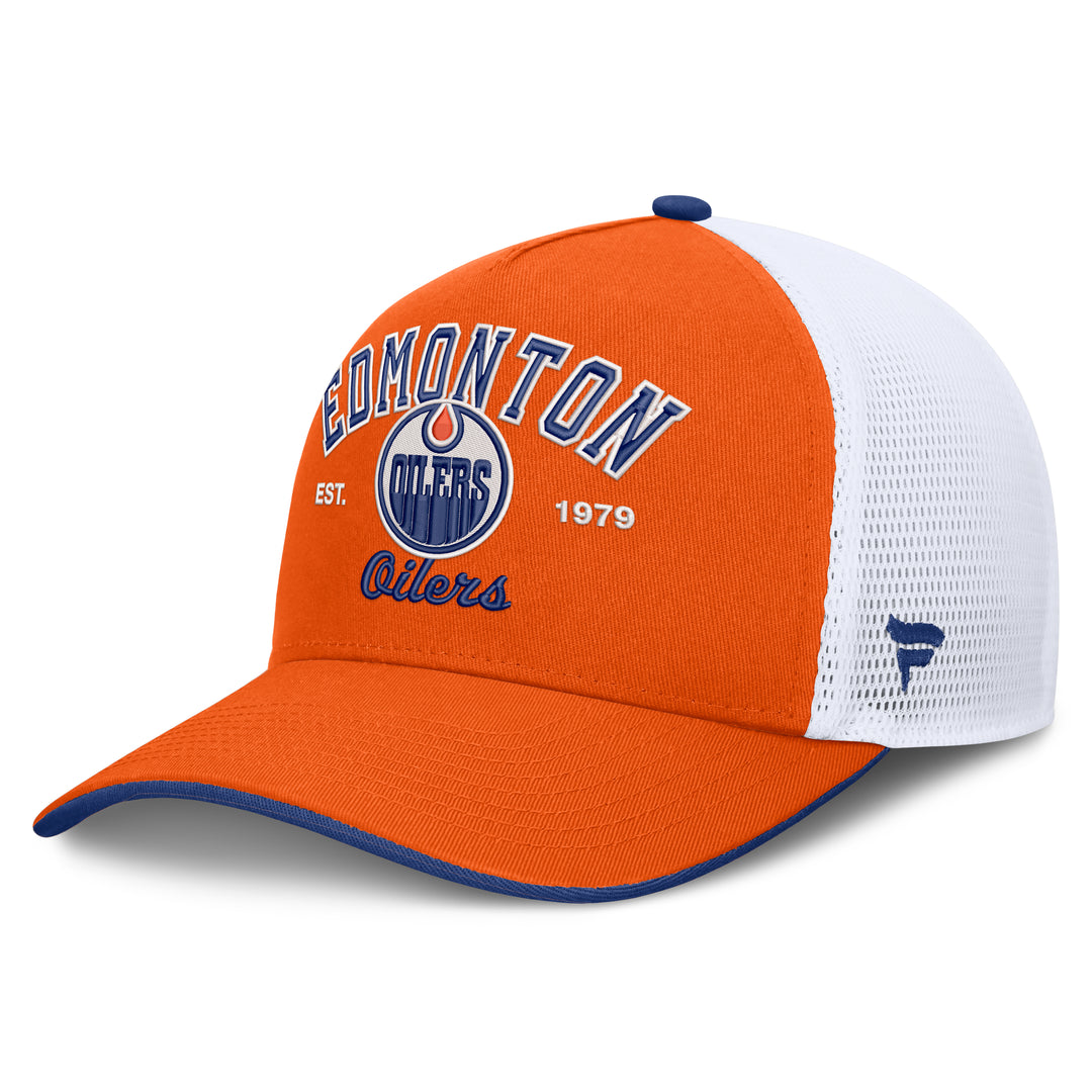 Edmonton Oilers Fanatics Orange & White Bulletin Mesh Snapback Hat